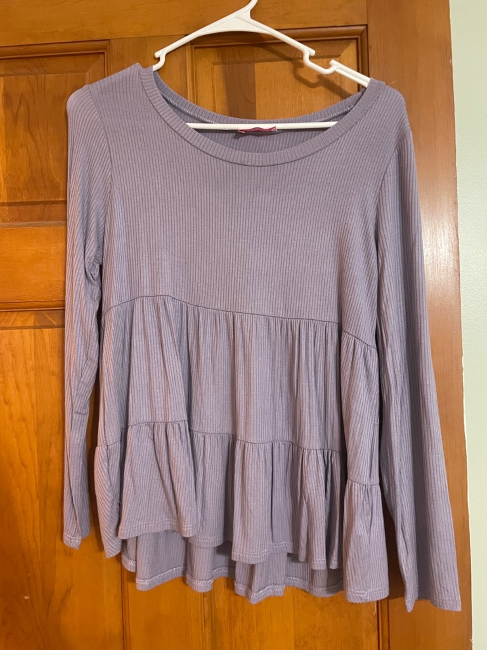 Pink Lily Lavender Ribbed Long-Sleeve Tiered Peplum Top